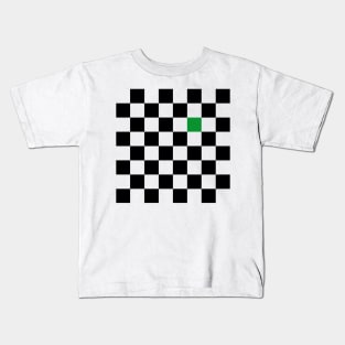 Checkered Black and White with One Green Square Kids T-Shirt